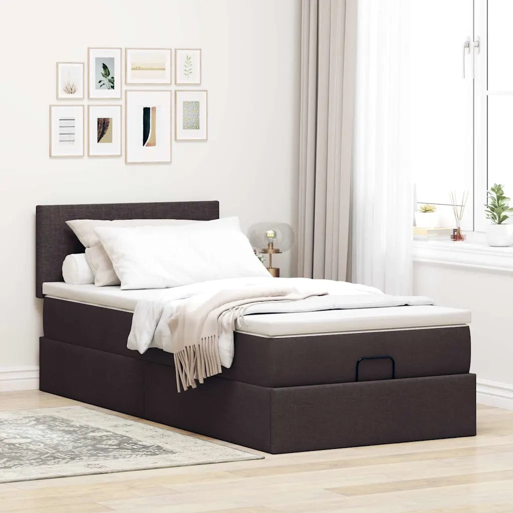 Pouf Letto con Materasso e LED Marrone Scuro 90x200 cm Tessuto 3312197