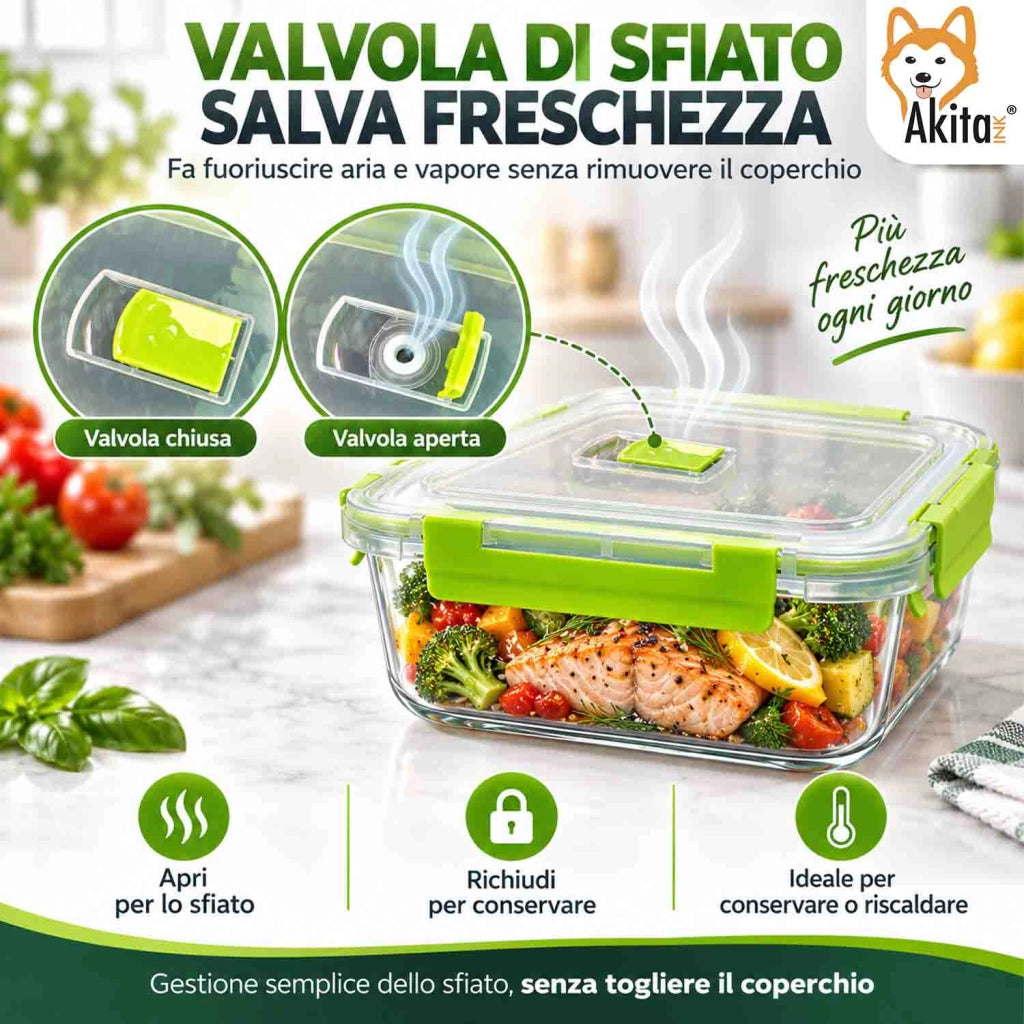 Akitaink Set 4 Contenitori Rettangolari Click Clack in Vetro