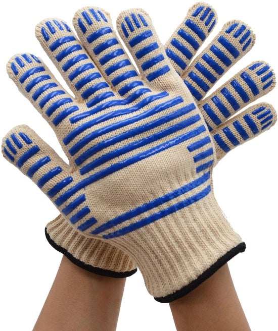 Manopole per barbecue, manopole per forno, guanti per forno estremamente resistenti al calore e taglienti con dita, adatti per grigliare, cucinare e cuocere, manopole per forno antiscivolo in silicone, guanti da cucina (blu).