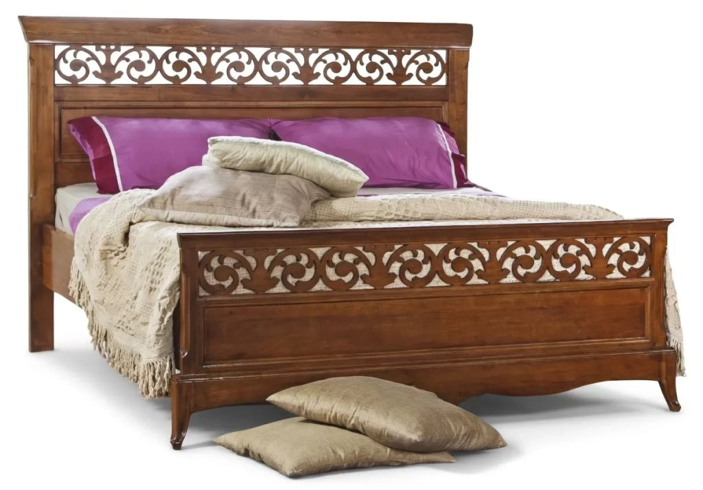 Letto matrimoniale classico traforato legno noce bassano 180x216x120 - Mobili 2G