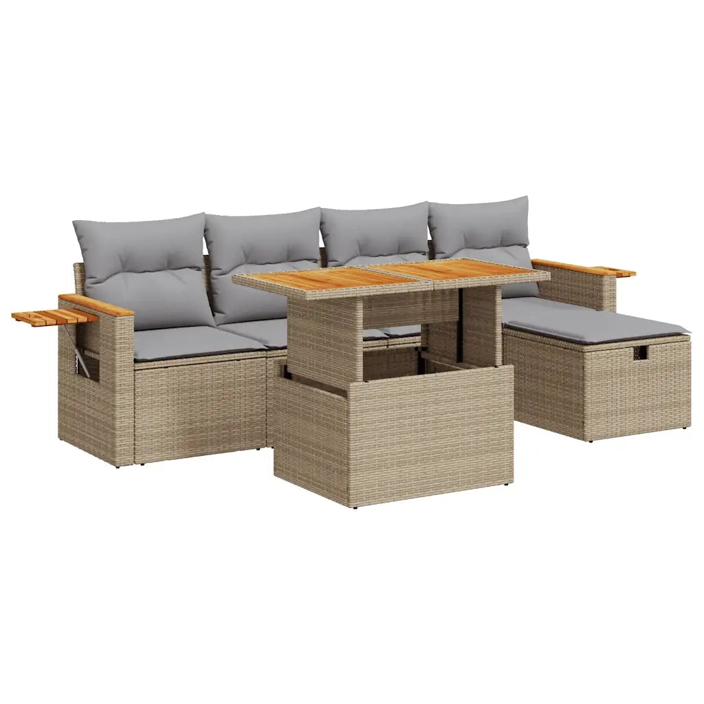 Set Divano da Giardino 6 pz con Cuscini Beige in Polyrattan 3328130