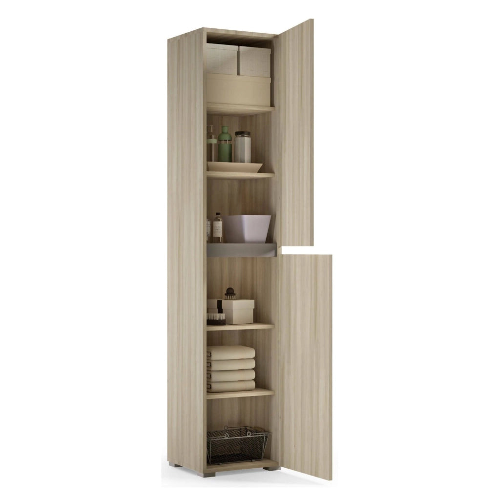 Armadio multiuso 2 ante Daisuke, Scarpiera con ripiani regolabili, Mobile porta scarpe a 2 ante, 100% Made in Italy, 45x37h195 cm, Olmo