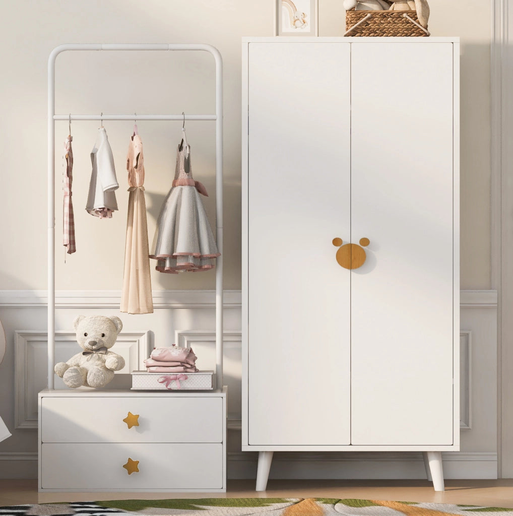 Armadio guardaroba a 2 ante con asta appendiabiti e vano inferiore; 70x55x170 cm; bianco