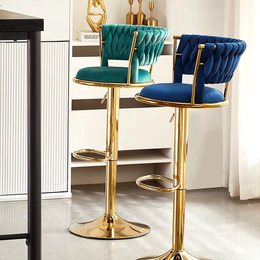 Coppia Sgabelli da Cucina Bar Schienale Intrecciato Velluto e Struttura Oro Verde