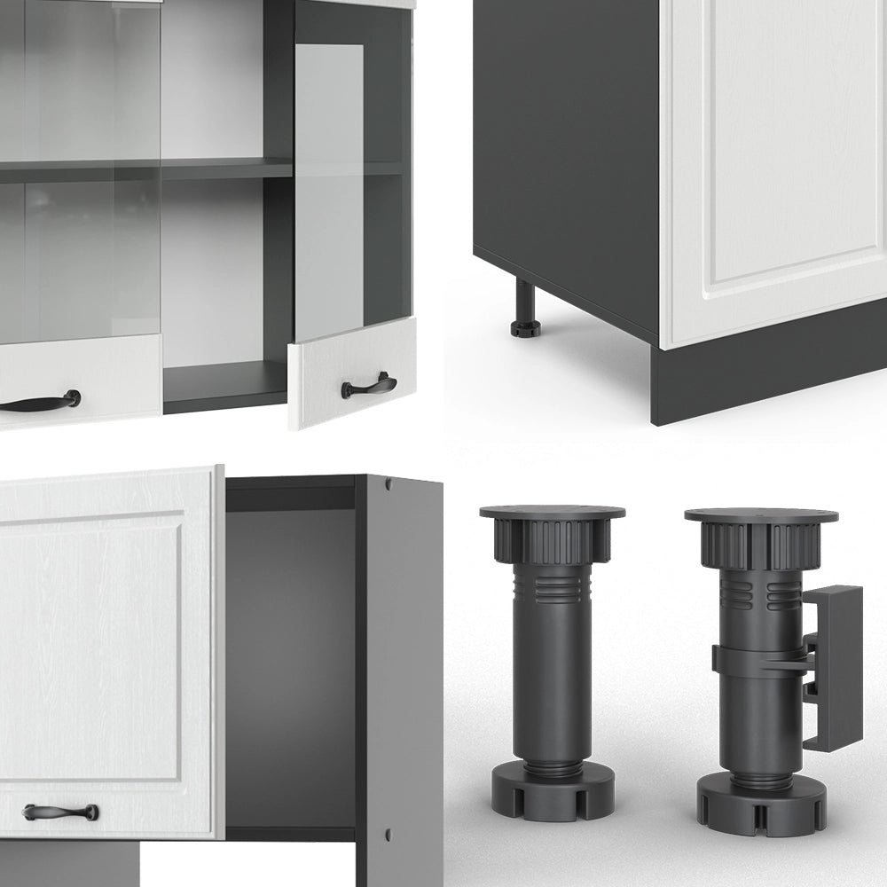 Vicco Cucina componibile Bianco casa di campagna/antracite 300 cm con armadio alto, PL Rovere