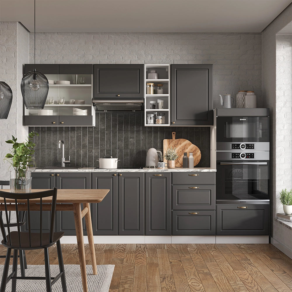 Cucina componibile Fame-Line Antracite rustico/Bianco 280 cm senza piano di lavoro Vicco