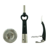 Set 3 Pezzi Accendino Accendigas Con Apribottiglie Professionale In Acciaio Nero