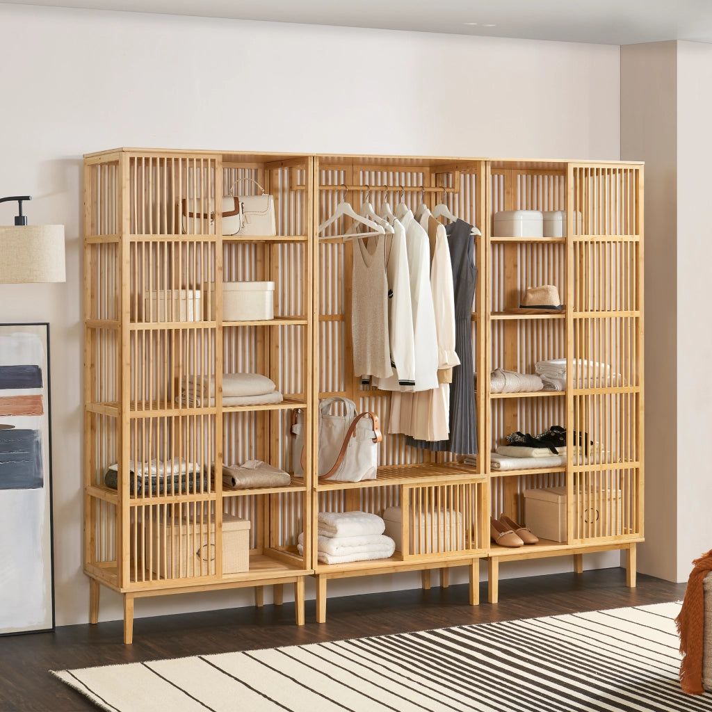 Set Organizzatore Guardaroba in Bambù 1 Armado Aperto e 2 Scaffali [en.casa]
