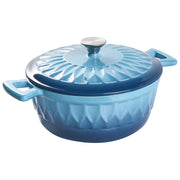 Casseruola in ghisa smaltata blu con coperchio e manico in acciaio inossidabile adatta al forno e compatibile con tutti i tipi di piano cottura
