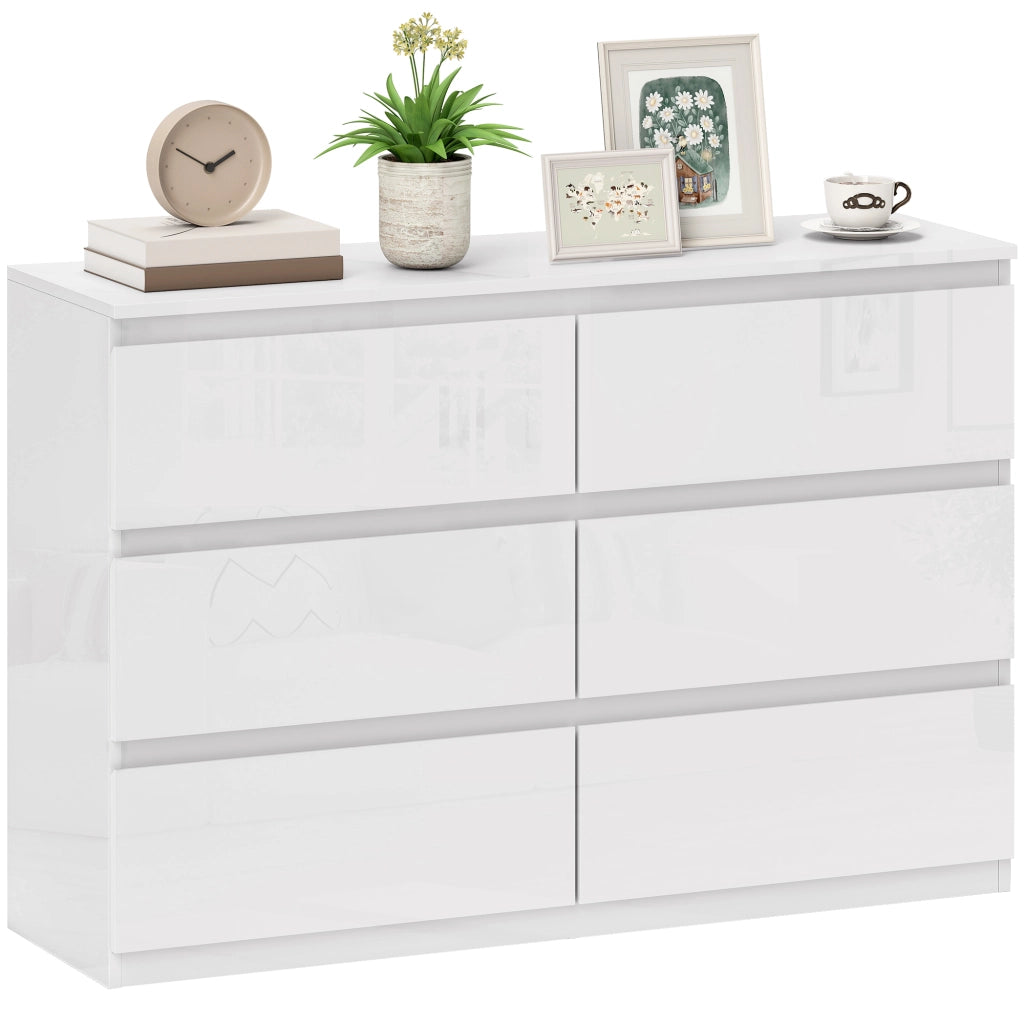 C¨®moda Moderna con 6 Cassetti ¨C zephmum ¨C Bianco Lucido 112x34x75 cm
