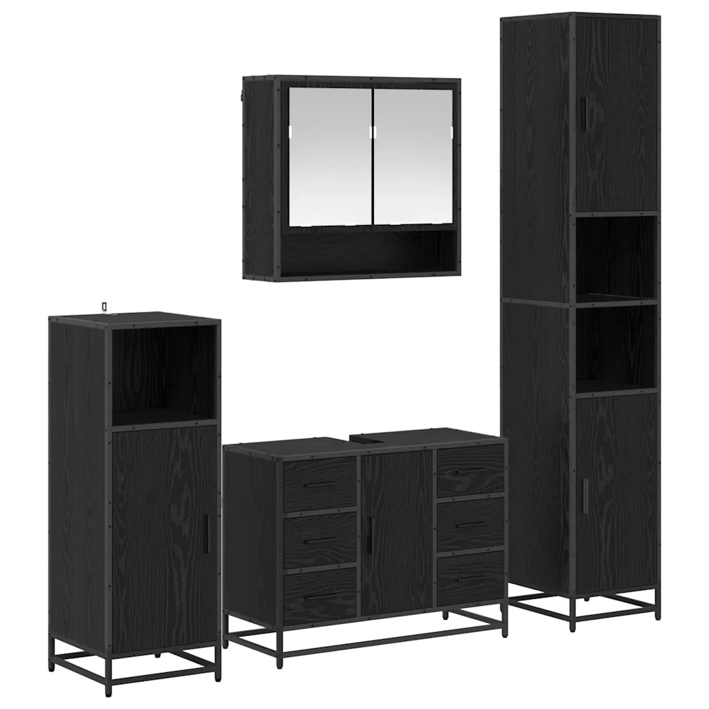 Set di mobili per il bagno 4 pcs Rovere Nero Legno multistrato
