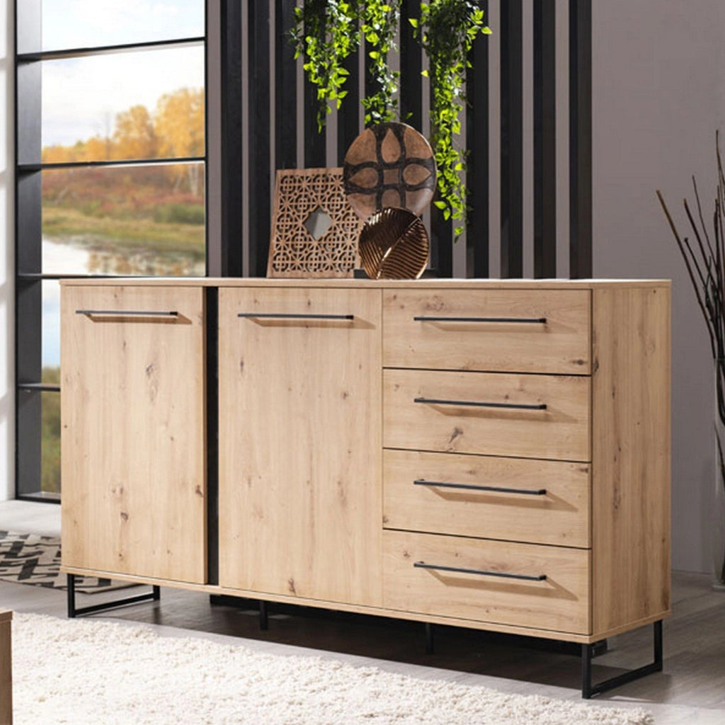 Madia Ceredano, Credenza 4 Cassetti, 159x42x95h cm Marrone Rovere Nodi