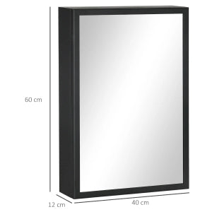 Specchio armadio bagno a parete con 3 ripiani, 40 x 12 x 60 cm, nero