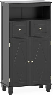 Armadietto da bagno da 108 cm, autoportante con 2 cassetti, ripiano regolabile e ripiano aperto, 56 x 30 cm, per lavanderia e ingresso (nero)