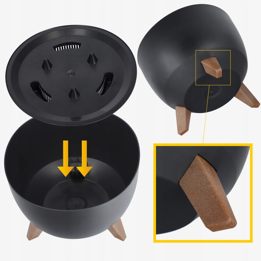 Vaso da fiori KADAX, fioriera, coperchio, gambe, inserto, supporto per fiori, 29 cm, nero, rotondo, 2 pezzi.