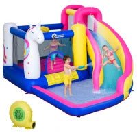 Castello Gonfiabile per Bambini con Scivolo, Piscina e Canestro da Basket, Gioco Gonfiabile Gigante e Rimbalzante per 3 Bambini, 360x305x210 cm