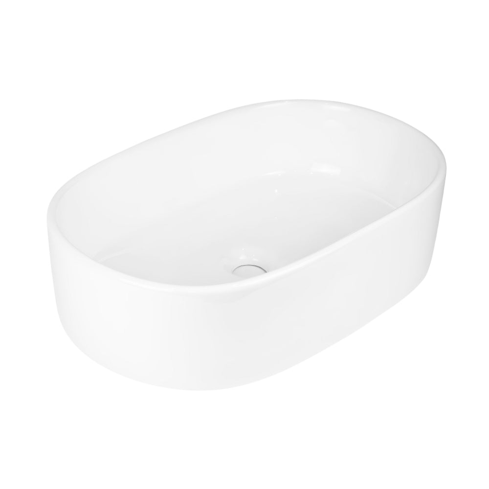 Lavabo da appoggio ceramica bianco ovale arredo bagno lavandino 56x35x14 cm *** finitura- lucido, confezione 1