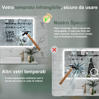 AICA Specchio da bagno  60 x 80 cm, dimmerabile, Blue tooth, Funzione Memoria, antiappannamento, 3 colori, Magnificatore