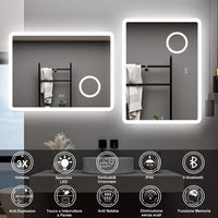 AICA Specchio da bagno  60 x 80 cm, dimmerabile, Blue tooth, Funzione Memoria, antiappannamento, 3 colori, Magnificatore