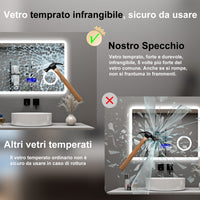 AICA Specchio da bagno  80 x 60 cm, dimmerabile, Blue tooth, Funzione Memoria, antiappannamento, 3 colori, Magnificatore,  orologio