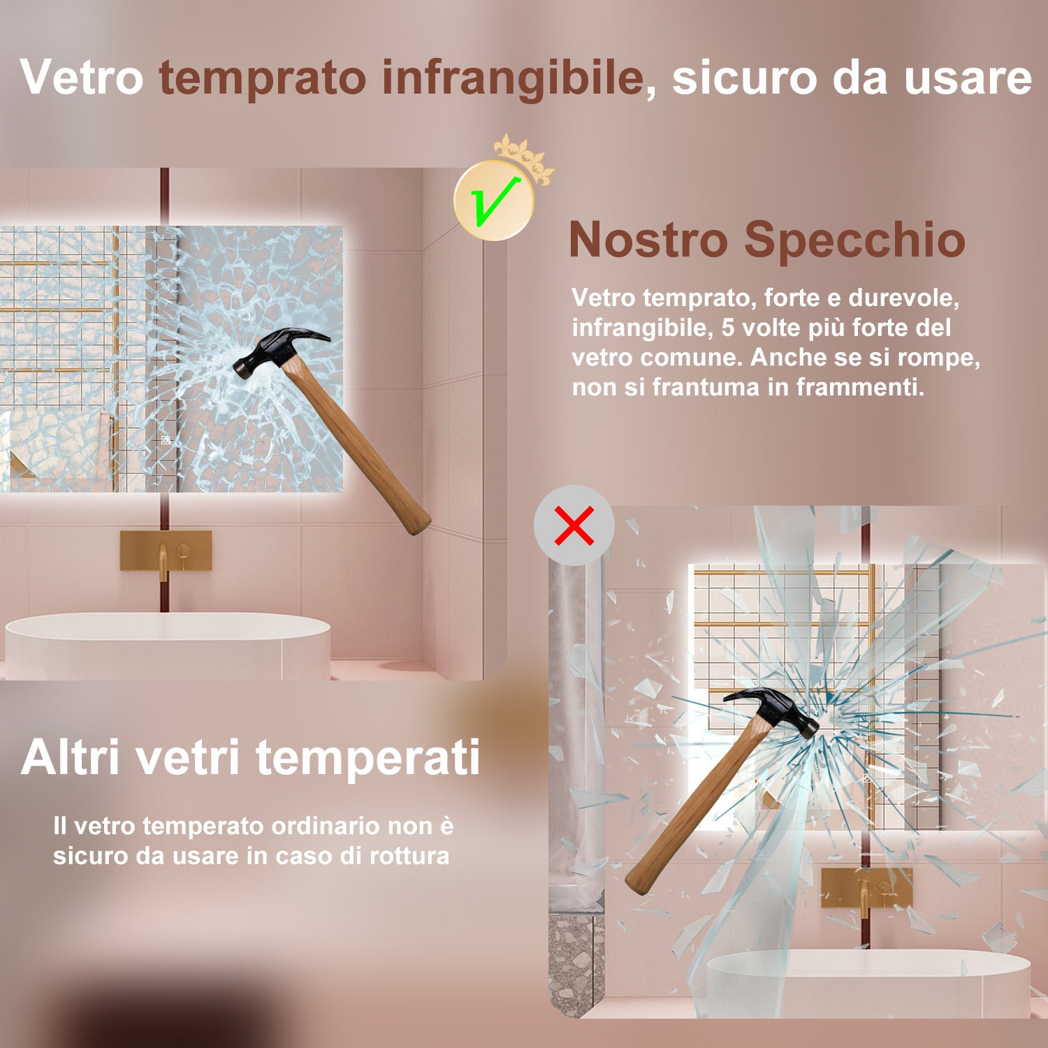 AICA Specchio da bagno 80 x 60 cm, antiappannamento, dimmerabile, interruttore touch, Funzione Memoria