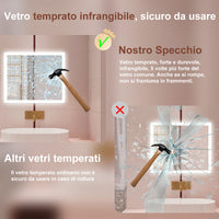 AICA Specchio da bagno  90 x 70 cm, dimmerabile, Funzione Memoria, antiappannamento, 3 colori