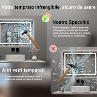 AICA Specchio da bagno  70 x 50 cm, dimmerabile, interruttore touch, Funzione Memoria, antiappannamento, 3 colori