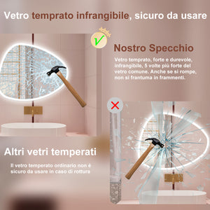 AICA Specchio da bagno  80 x 65 cm, dimmerabile, Funzione Memoria, antiappannamento, 3 colori