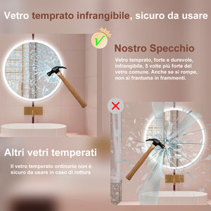 AICA Specchio da bagno 80 x 80 cm, antiappannamento, dimmerabile, interruttore touch, Funzione Memoria