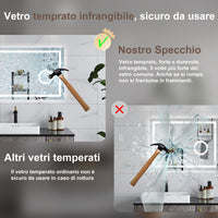 AICA Specchio da bagno  80 x 60 cm, dimmerabile, Blue tooth, Funzione Memoria, antiappannamento, 3 colori, Magnificatore