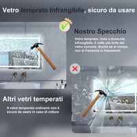 Specchio da bagno Rettangolare con 100x60cm,Memoria, Antifog,Regorabile,Retroilluminato,doppio interruttore,