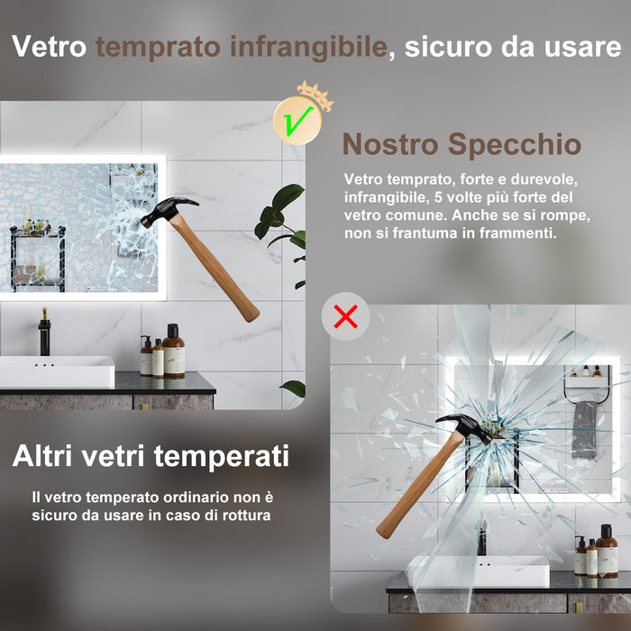 AICA Specchio da bagno  60 x 50 cm, dimmerabile, Funzione Memoria, antiappannamento, 3 colori