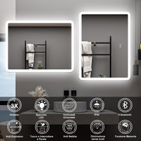 AICA Specchio da bagno  80 x 60 cm, dimmerabile, Blue tooth, Funzione Memoria, antiappannamento, 3 colori