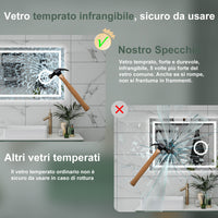 AICA Specchio da bagno  80 x 60 cm, dimmerabile, Blue tooth, Funzione Memoria, antiappannamento, 3 colori, Magnificatore