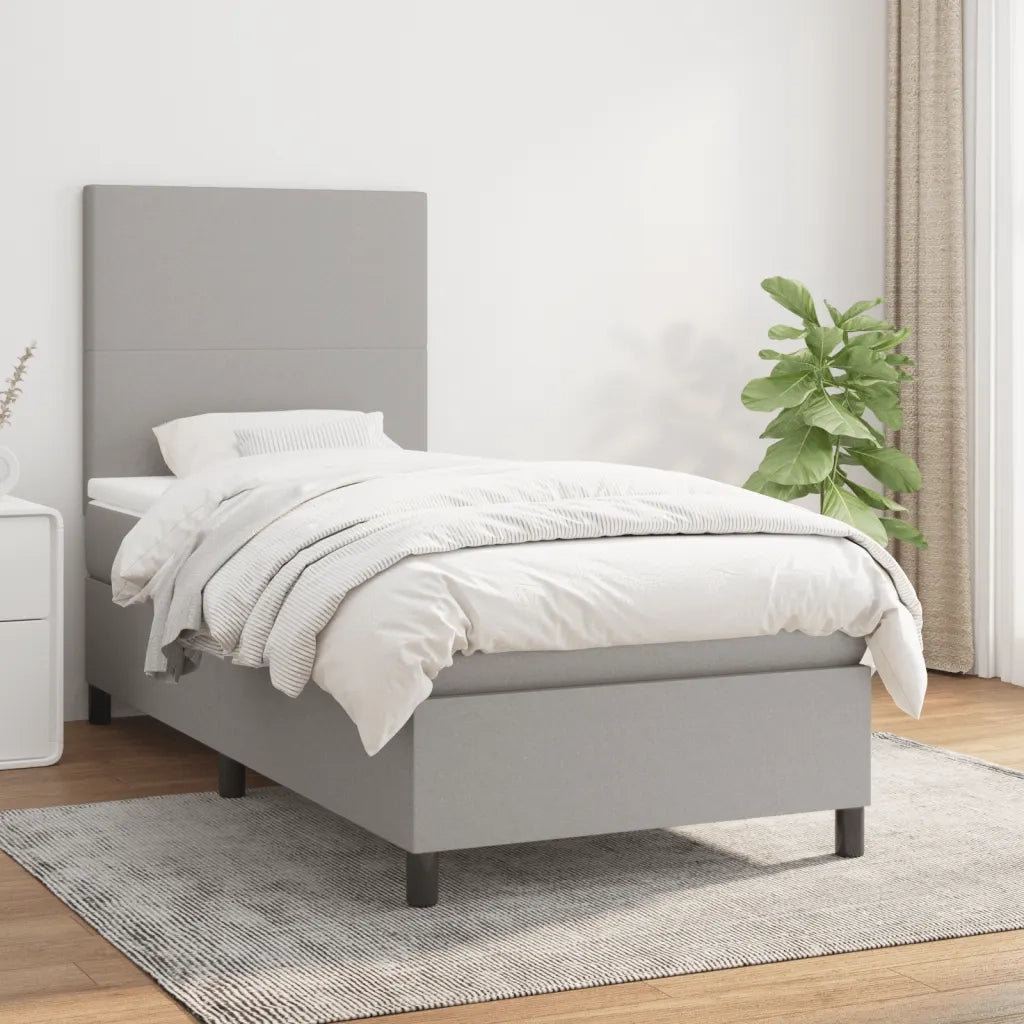 Letto singolo | Letto per adulti | Giroletto a Molle con Materasso Grigio Chiaro 90x190 cm Tessuto
