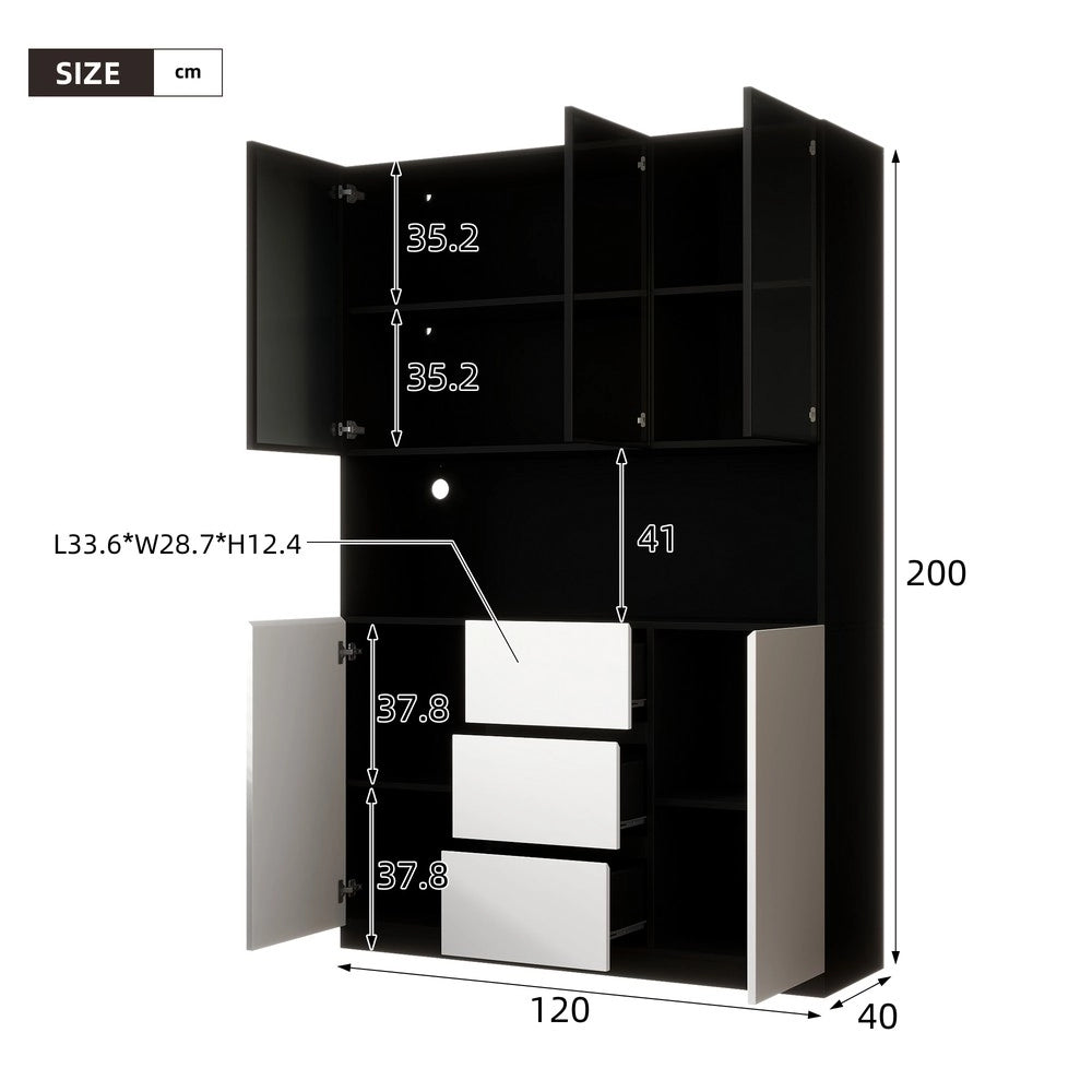 Vetrina con Luce LED e Cassetti ¨C Xylo ¨C Vetro Temperato, Ripiani Aperti, 120x40x200