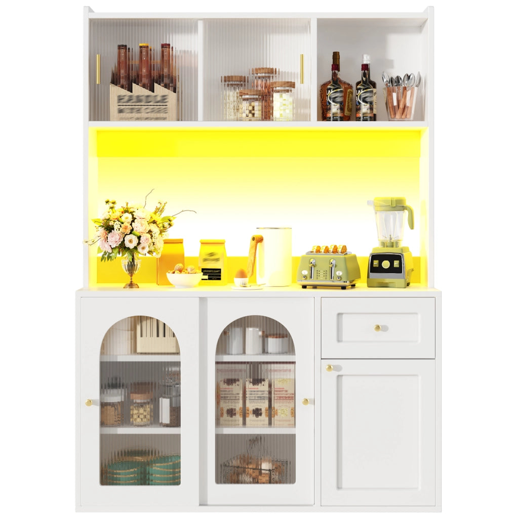 Highboard con luci LED, ripiani regolabili in MDF e PB, bianco, 120x35x167 cm