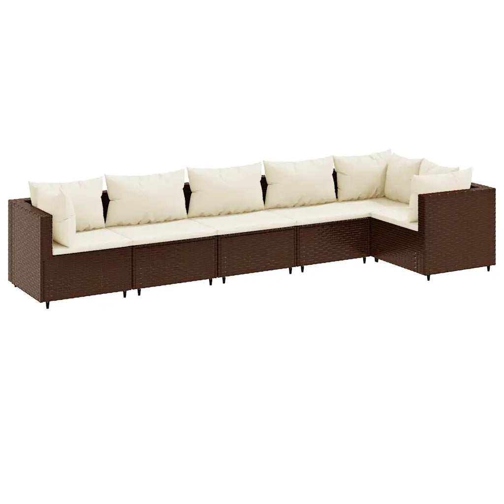 Set Mobili da Giardino 6pz con Cuscini in Polyrattan Marrone