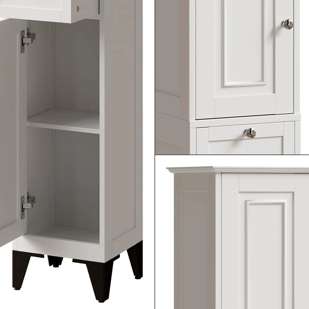 Mobile alto Vanity, Bianco, 32 x 175 cm, per la conservazione di articoli da bagno e asciugamani