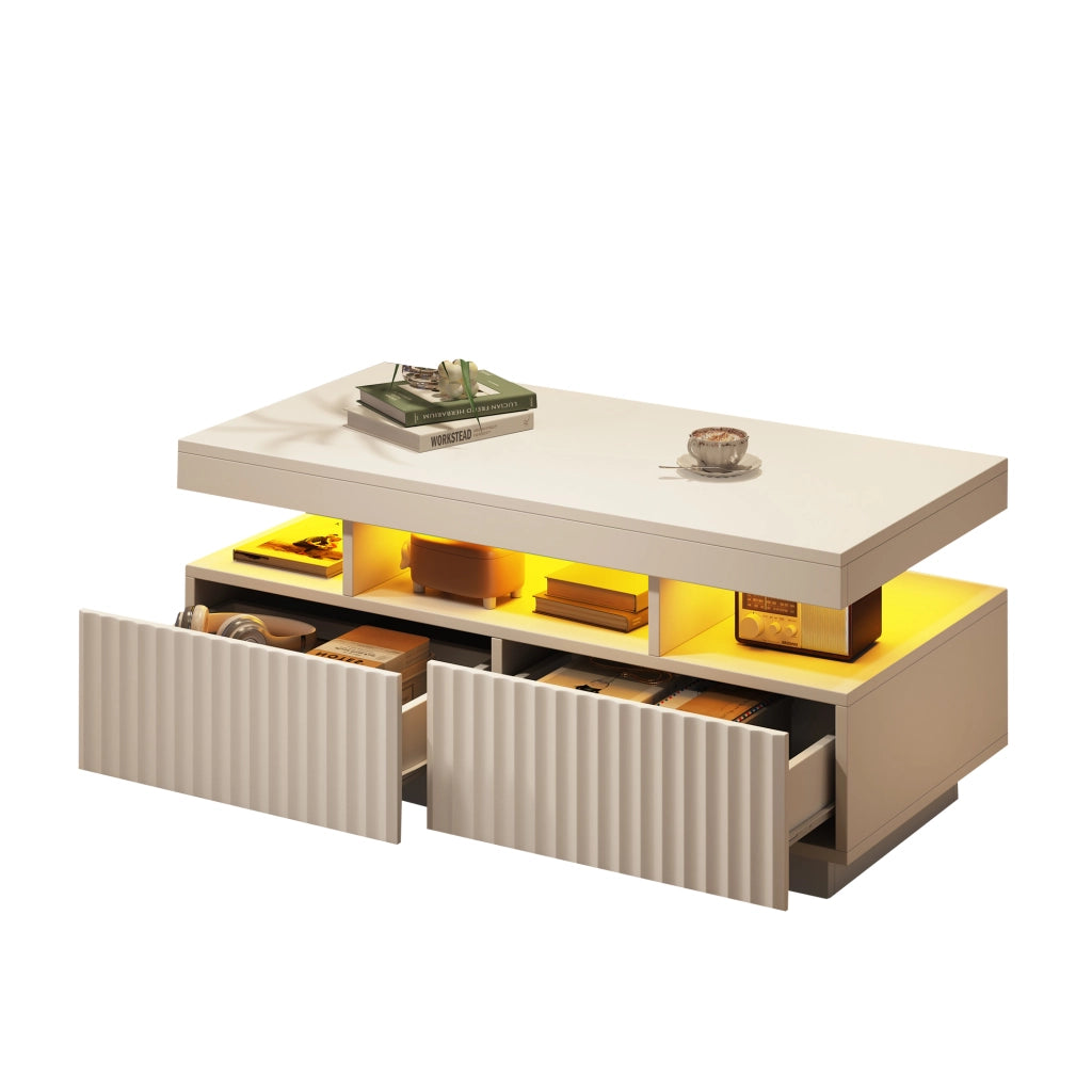 TAVOLINO DA SALOTTO 100 x 50 x 45 cm Bianco in truciolare con LED