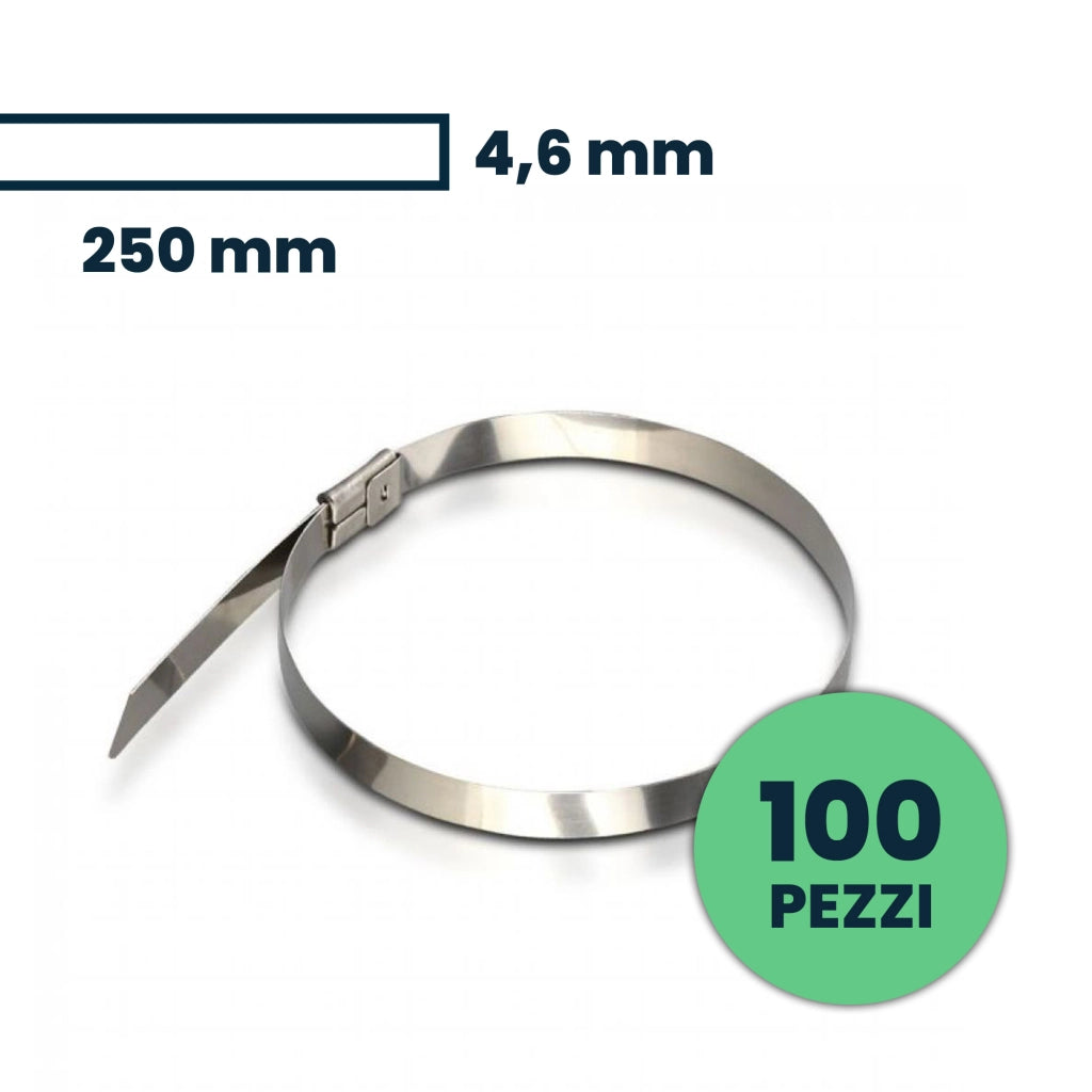 Fascetta per Cavi in Acciaio Inossidabile 4,6*250mm (Confezione 100 pezzi)