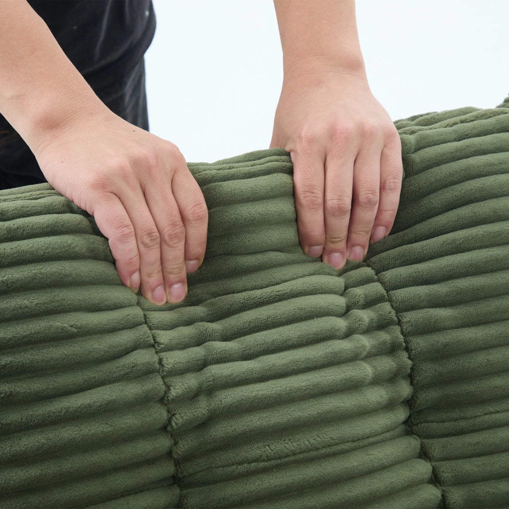 Poltrona letto 2 in 1 in corduroy, verde smeraldo, con 2 portabicchieri e schienale alto