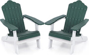 Sedia Adirondack Pieghevole da Giardino, Sedia da Patio in HIPS con Braccioli Larghi e Schienale Inclinato, Poltrona in Legno, per Giardino Cortile, Portata 180 kg (2, Verde+Bianco)