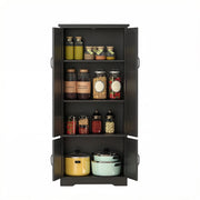 Credenza da cucina con 2 ante e 3 ripiani - per cucina - in MDF - nera - 60×30×123 cm