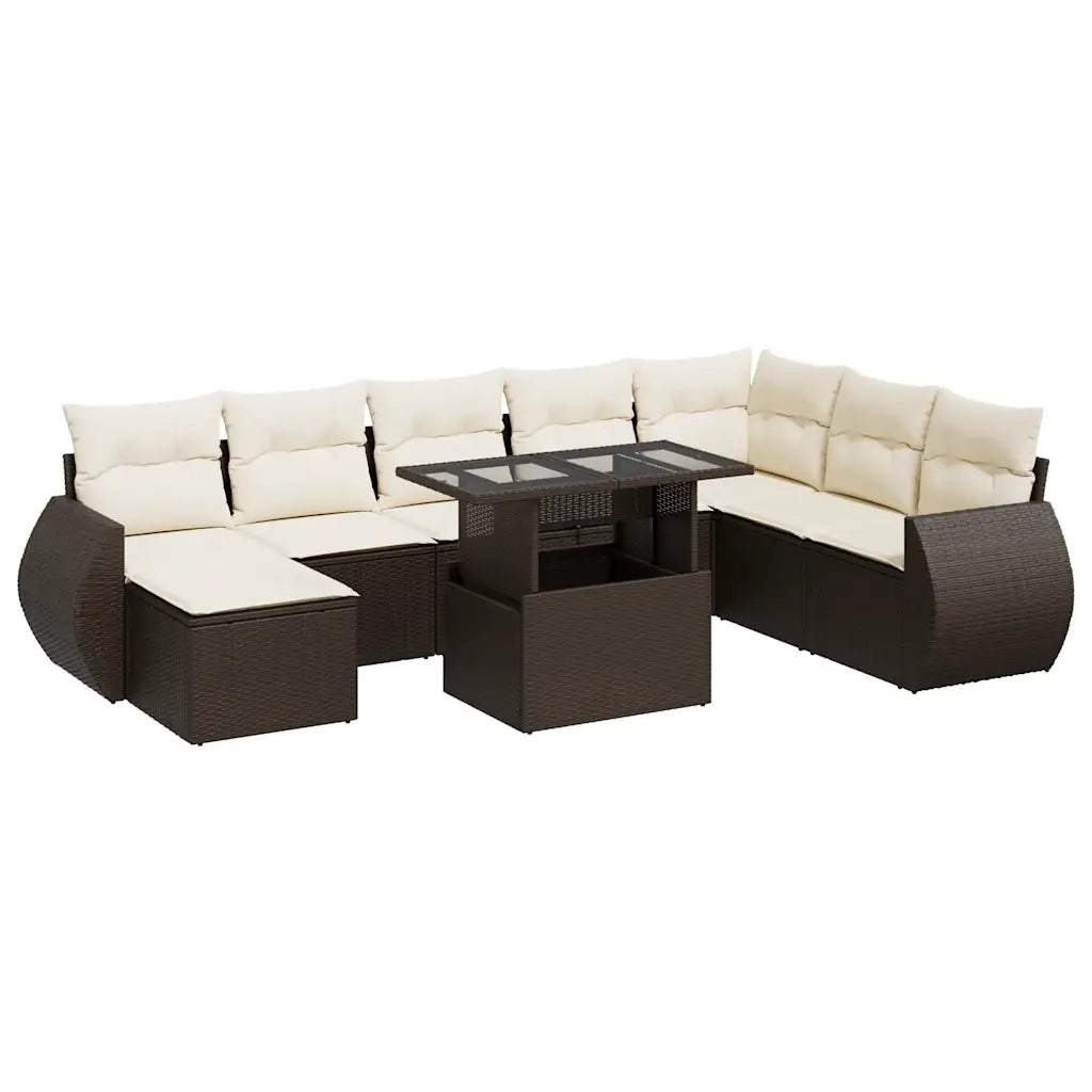 Set Divani da Giardino 9pz con Cuscini Marrone in Polyrattan 3326694