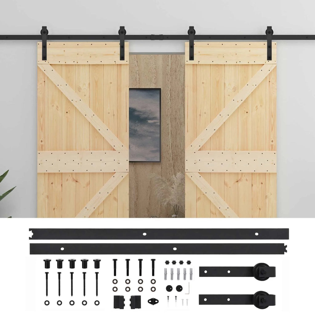 Porta scorrevole 2 pcs Naturale e Nero Legno Massello di Pino 3444876