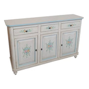 Madia credenza 3 porte legno bianco invecchiato decori azzurri 150x43x98 - Mobili 2G
