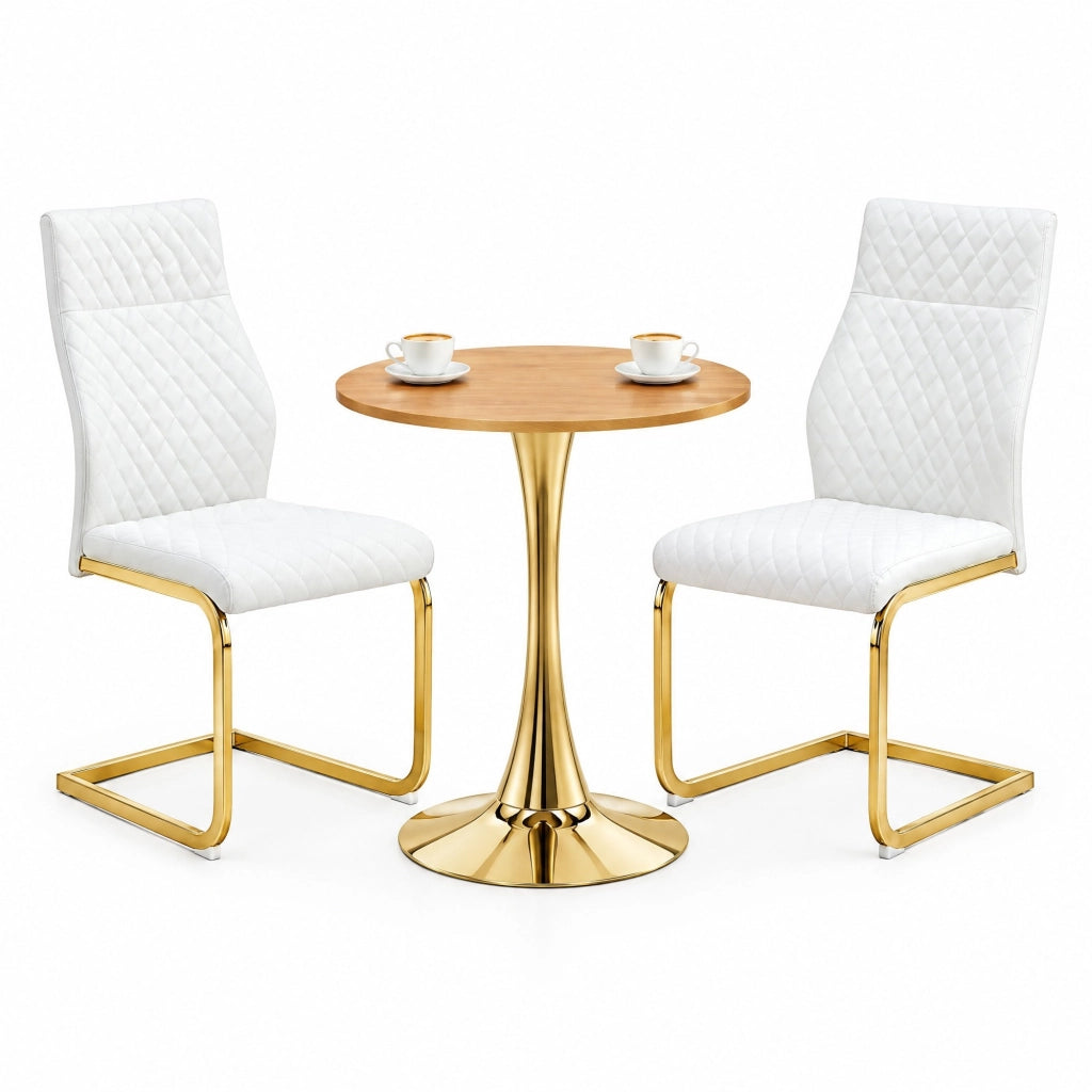 Tavolo e sedie 60 cm in MDF effetto legno bianco e oro per 2 persone