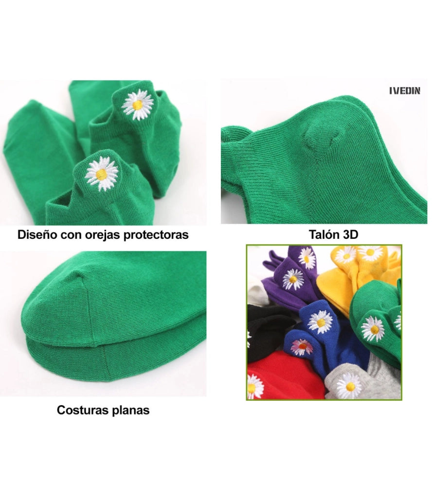 Calzini Bassi in Cotone per Donna e Bambina | Margherita Ricamata sul Tallone | Taglia Unica 35–40 EU