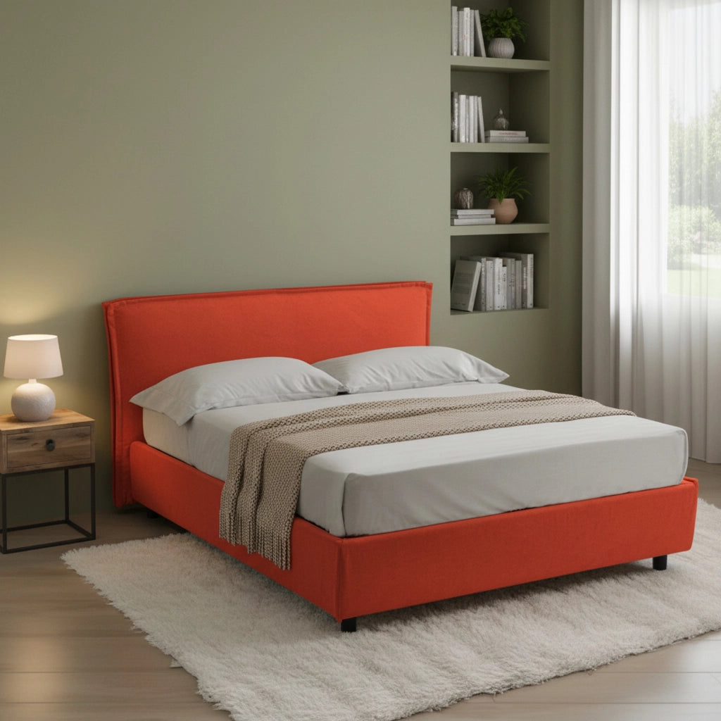 Letto Matrimoniale Bruzolo, Letto Matrimoniale Materasso Incluso Made in Italy, Arancione